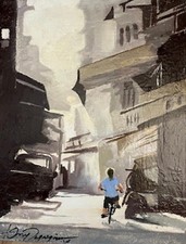 Original Misty Mood Street Scene Painting 11x14 Canvas picture