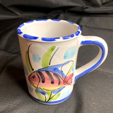 1 Vietri AL MARE Fish Hand Painted Coffee Mug 14 Oz Terra Cotta Italy Pottery picture