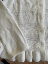 H&M Divided White Knit Cardigan Women's Size S Ruffle Hem Button Front NWT picture