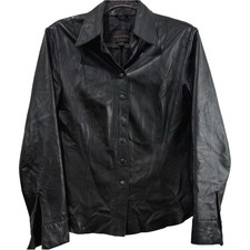 Carlisle Lambskin Leather Black Lambskin Leather Button Down Shirt Jacket M picture