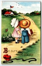 Postcard Sunbonnet Girl w Straw Hat Boy 