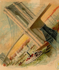 1880s-90s Clark's ONT Spool Cotton The Brooklyn Bridge Steamers Steamships picture
