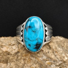 Leonard Marian Nez Navajo Sterling Silver Turquoise Ring Signed Men's Sz 12 picture