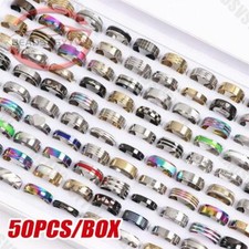 50pcs Wholesale Bulk Lot Mixed Stainless Steel Rings Men's Women's Band Ring picture