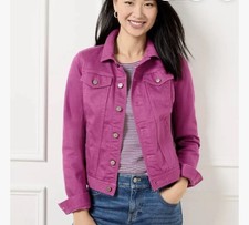Talbots Women's Preppy Fuchsia Denim Jacket XL Stretch Cotton Button Front picture