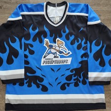 ​Vintage 90s Phoenix Roadrunners Bauer Blue Flame IHL Hockey Jersey XL Blank picture