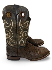 Vintage Original Reyme Caiman Brown Western Mens Square Toe Cowboy Boots 9.5 D picture