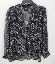 Bobeau Top Womens Plus 2X Black Artsy Abstract Floral Polka Dot Popover Boho NWT picture