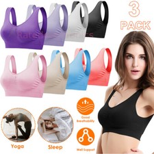 3Pack Sport Bras Seamless Wire Free Weight Support Tank Sports Yoga Sleep Bra US picture