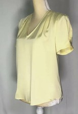 Antonio Melani Women Blouse Shirt Top XS Silk Short Sleeve Stretch  Yellow New picture
