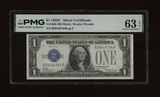 DBR 1928-C Scarce $1 Silver Funnyback Fr. 1603 PMG 63 EPQ Serial B29449764B picture