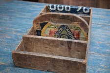 Vtg handmade wood Divided carrier caddy tote primitive farmhouse country Crate picture