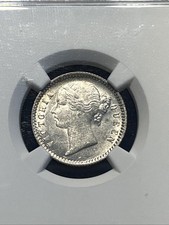 1840 B&C India 1/4 Rupee NGC MS63 Rare Coin Young Victoria Portrait picture