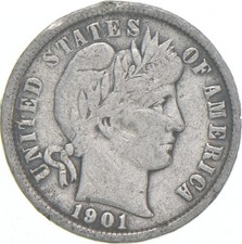 1901-P Barber Dime 90% Silver Average Circ picture