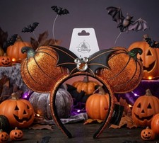NWT 2026 Disney DVC Halloween Shimmer Pumpkin Vacation Club Minnie Ears Headband picture