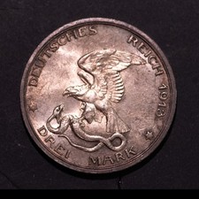 1913-A Germany Prussia 3 Mark Silver - Napoleon Centennial (Free Shipping) picture