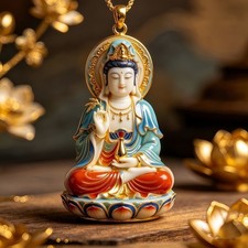 Guanyin Bodhisattva Necklace Auspicious Pendant Blessing Chinese Style Gift picture