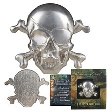2022 Treasure Island Pirate Skull & Cross Bones 5 oz Silver Coin - Toned picture