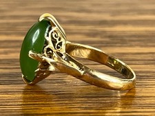 1890-1910 Victorian 14k-18k Yellow Gold Stamped 18k Natural Jade Antique Ring picture