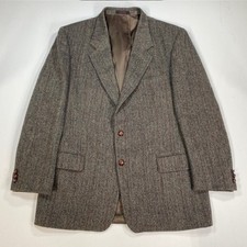 Mens 44L Brown Tweed Herringbone 100% Wool Blazer Jacket English Manor picture