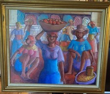 Haitian Painting By Dieudonne Cedor 20x24 framed, signed picture
