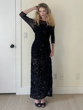 90s Whimsygoth Dress (M) medium black vintage maxi Only Hearts sheer 3/4 sleeves picture