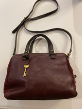 FOSSIL Burgundy/Maroon Leather Suede Crossbody Handbag Satchel Purse with Key picture