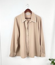 Vtg Claudia Richard Tan Embroidered Button Up Long Sleeve Blouse Women’s 22W  picture