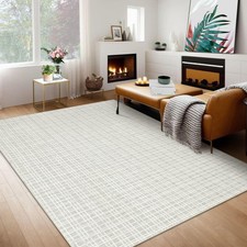 GarveeHome 10x13 Large Area Rug Washable Non-Slip Modern Plaid Light Grey picture