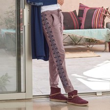 Sundance Belladonna Sweet Joggers Pants Lg Cotton Purple Embroidered Pockets picture