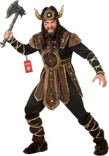 Men`s Viking Warrior Costume + Helmet Nordic Barbarian Warrior Outfit Halloween picture