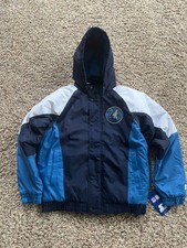 NWT Starter Minnesota Timberwolves Button + Hooded Puffer Jacket Youth Sz Large picture