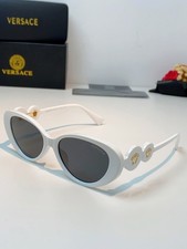 VERSACE Retro Oval Sunglasses Grey Lens White Acetate VE4433 54-17-145 picture