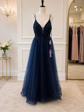Ladivine by Cinderella Divine CD0154 Navy Blue Beaded Tulle Gown Size 2X NWT picture