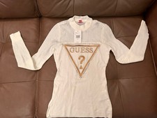 Guess Pamela Crystals Logo Mock Neck Knit Sweater Top Pullover Ivory/Milk XS Nwt picture