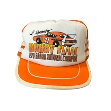 Vintage 1970 Grand National Champion Bobby Isaac 3 Stripe Mesh Trucker Hat Snap picture