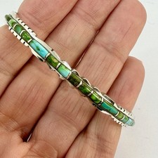 Navajo Zuni Sterling Sonoran Gold Inlay Turquoise Cuff 6