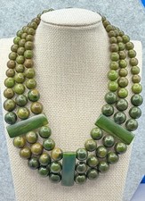 Vintage Spinach Green Bakelite Necklace Tested 3 Strand Marbled 86g Stunning picture
