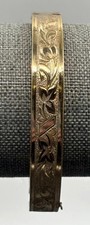 VTG B&B Victorian Engraved Floral Ivy Hinged Bangle Bracelet Gold Filled 6.5” picture