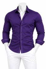 Robert Graham Men’s L Purple Solid Cotton Long Sleeve Button-Up Point Collar picture