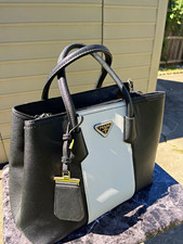 PRADA Milano Black/White Satchel | Top Handle Bag Logo Plaque w/Gold Hardware picture