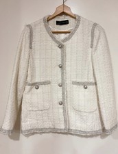 Zara White / ivory Fantasy Tweed Blazer  with Pearl Buttons Size medium picture