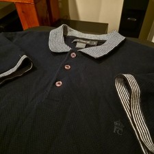 French Connection Men's Navy Cotton Knit Polo Shirt M Short Sleeve Logo picture