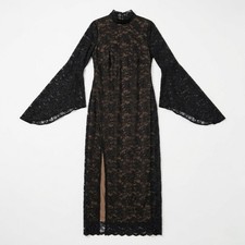 ELOQUII Lace Bell Sleeve Maxi Dress NWT 14 Black Nude Illusion Goth Formal picture