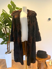 Vintage 1950s Genuine Mahogany Mink Fur Full-Length Coat & Matching Headband Set picture