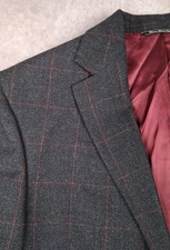 Jack Victor Sport Coat 40R Charcoal Gray Red Windowpane Check Wool Blazer Jacket picture
