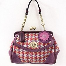 NWOT Coach Houndstooth Purple Tweed Suede Kiss Lock Bag  Purse + Dust Bag picture