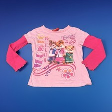 Y2K Alvin & Chipmunks -CHIPPETTES  Kids Girls Layerd Long Sleeve Shirt Pink 7/8 picture
