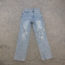 SHEIN Men’s Light Wash Distressed Straight Leg Jeans W25 L32 Denim picture
