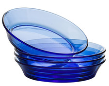 4 pc Cobalt Blue Glass Deep Plate Blue Dinner Bowl Salad Plate Pasta Bowl Set picture